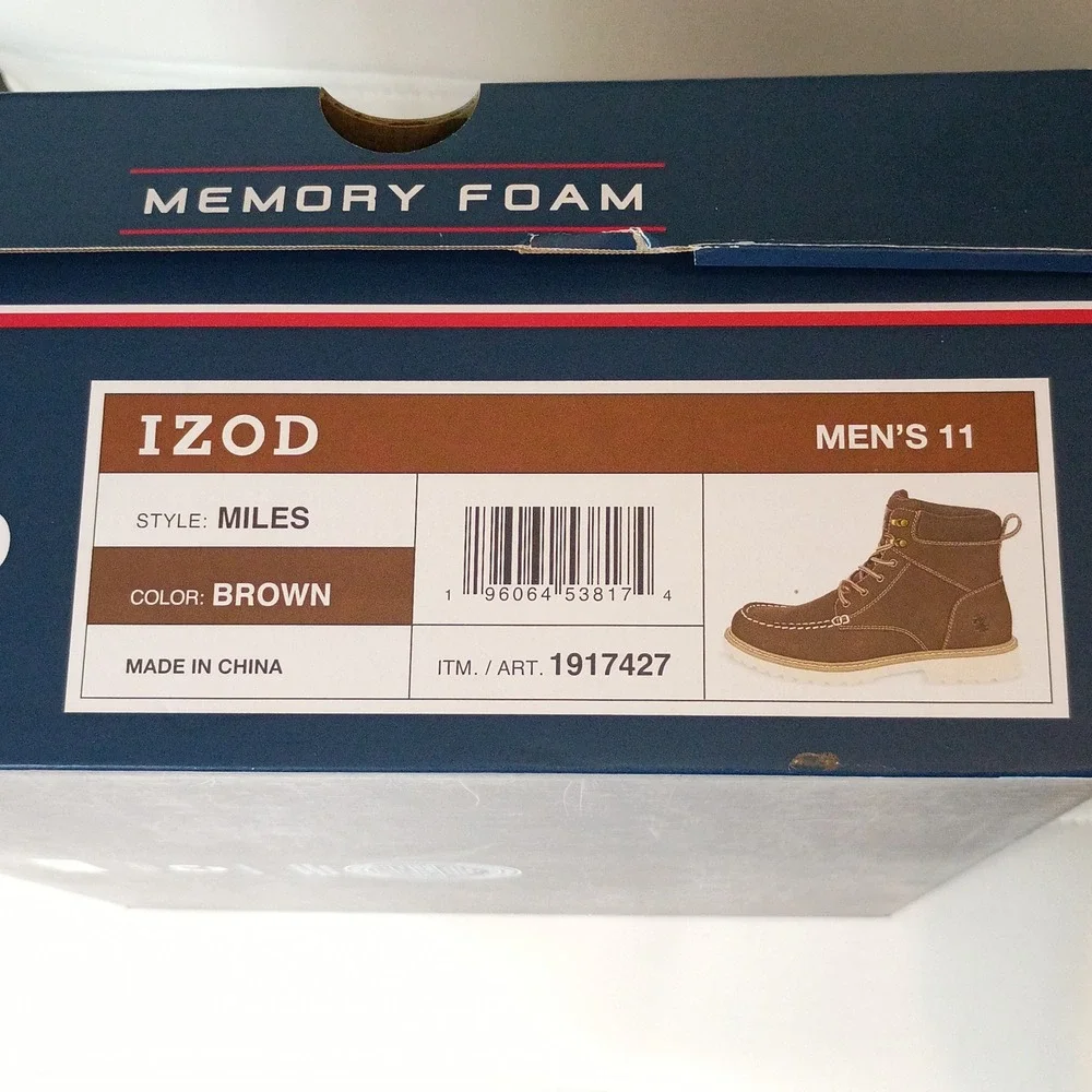 IZOD Miles Boot Men Size 11 Brown Memory Foam Moc Toe Lace Up Chukka Boots